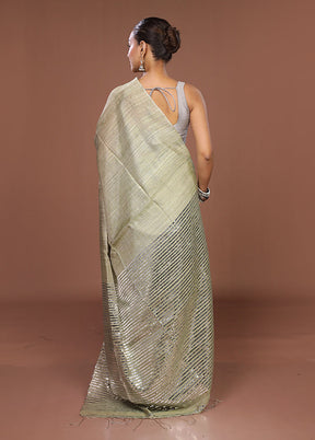 Green Handloom Matka Pure Silk Saree With Blouse Piece