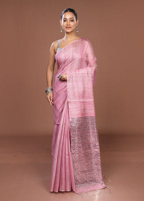 Pink Handloom Matka Pure Silk Saree With Blouse Piece