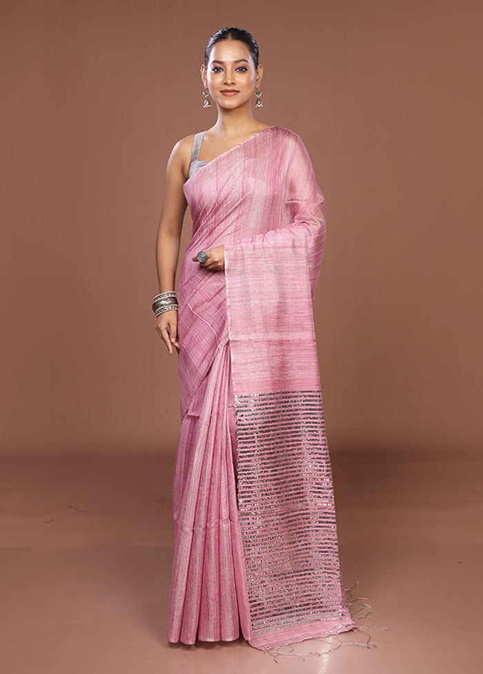 Pink Handloom Matka Pure Silk Saree With Blouse Piece