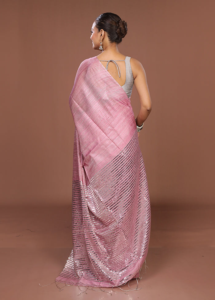 Pink Handloom Matka Pure Silk Saree With Blouse Piece