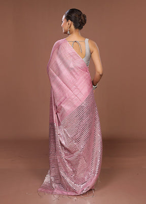 Pink Handloom Matka Pure Silk Saree With Blouse Piece
