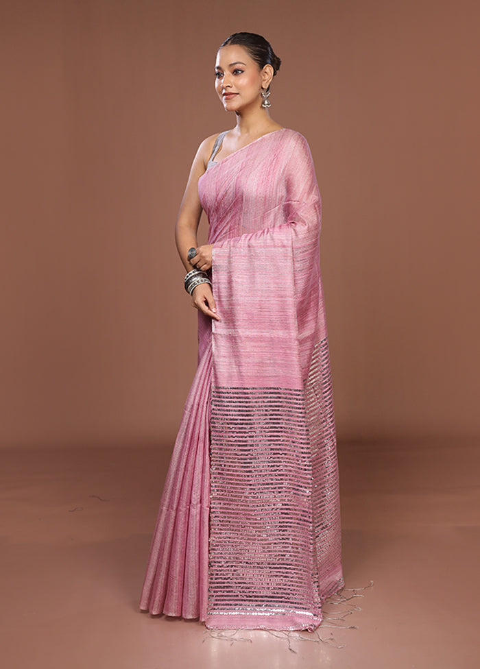 Pink Handloom Matka Pure Silk Saree With Blouse Piece