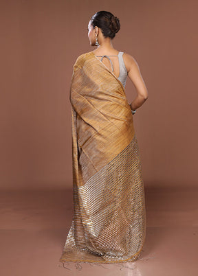 Yellow Handloom Matka Pure Silk Saree With Blouse Piece