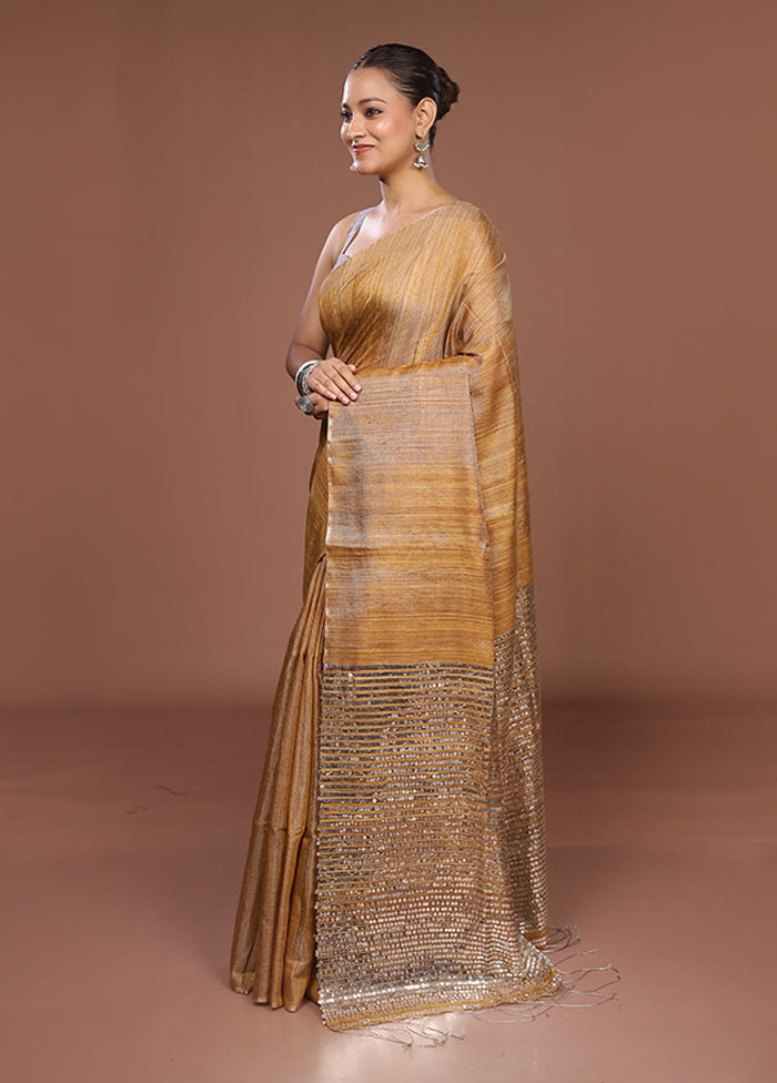 Yellow Handloom Matka Pure Silk Saree With Blouse Piece