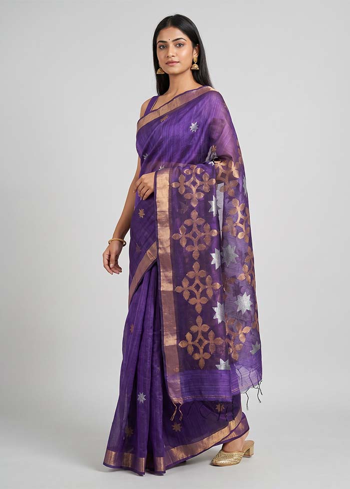 Purple Handloom Matka Pure Silk Saree With Blouse Piece
