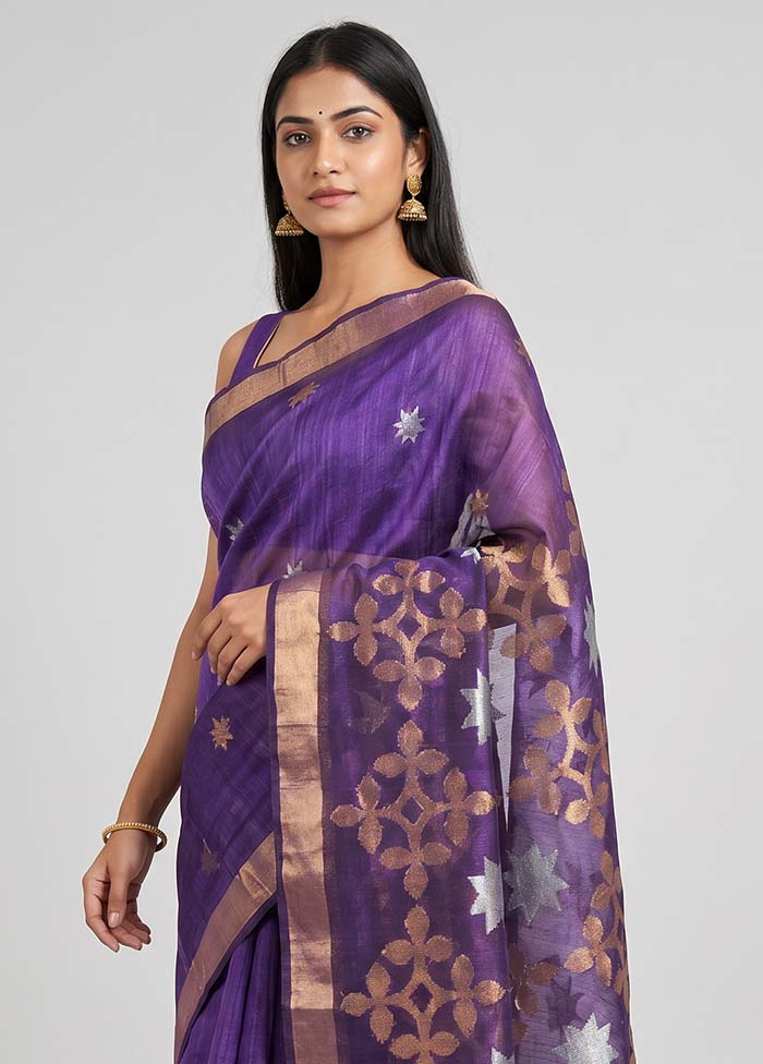 Purple Handloom Matka Pure Silk Saree With Blouse Piece
