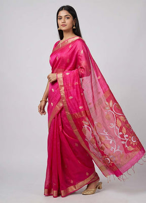 Pink Handloom Matka Pure Silk Saree With Blouse Piece