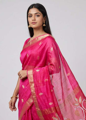Pink Handloom Matka Pure Silk Saree With Blouse Piece