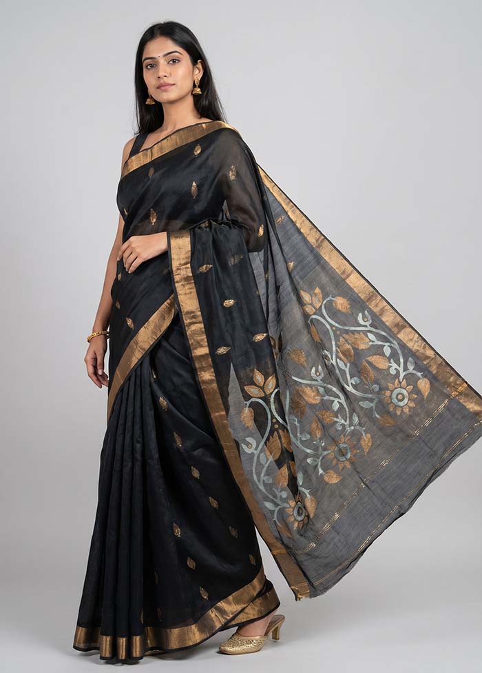 Black Handloom Matka Pure Silk Saree With Blouse Piece