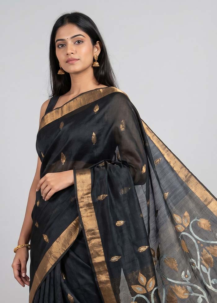 Black Handloom Matka Pure Silk Saree With Blouse Piece