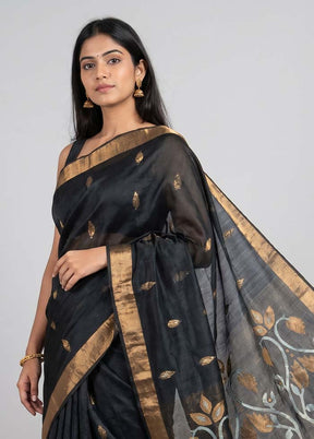 Black Handloom Matka Pure Silk Saree With Blouse Piece