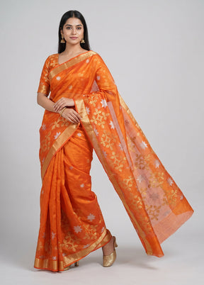 Orange Handloom Matka Pure Silk Saree With Blouse Piece
