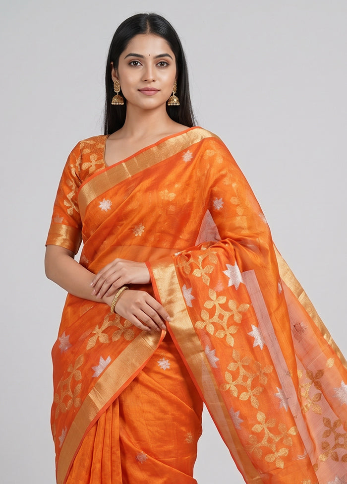 Orange Handloom Matka Pure Silk Saree With Blouse Piece