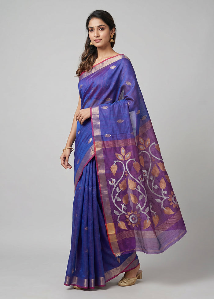 Purple Handloom Matka Pure Silk Saree With Blouse Piece