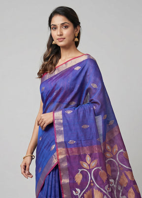 Purple Handloom Matka Pure Silk Saree With Blouse Piece