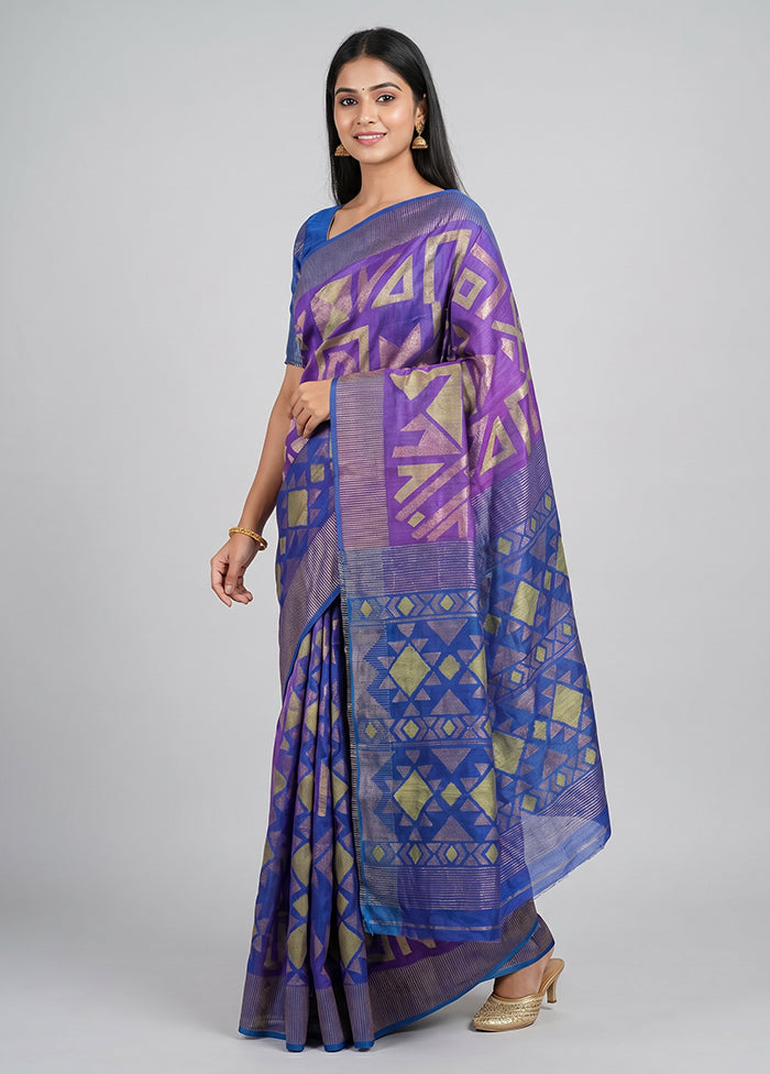 Purple Handloom Matka Pure Silk Saree With Blouse Piece