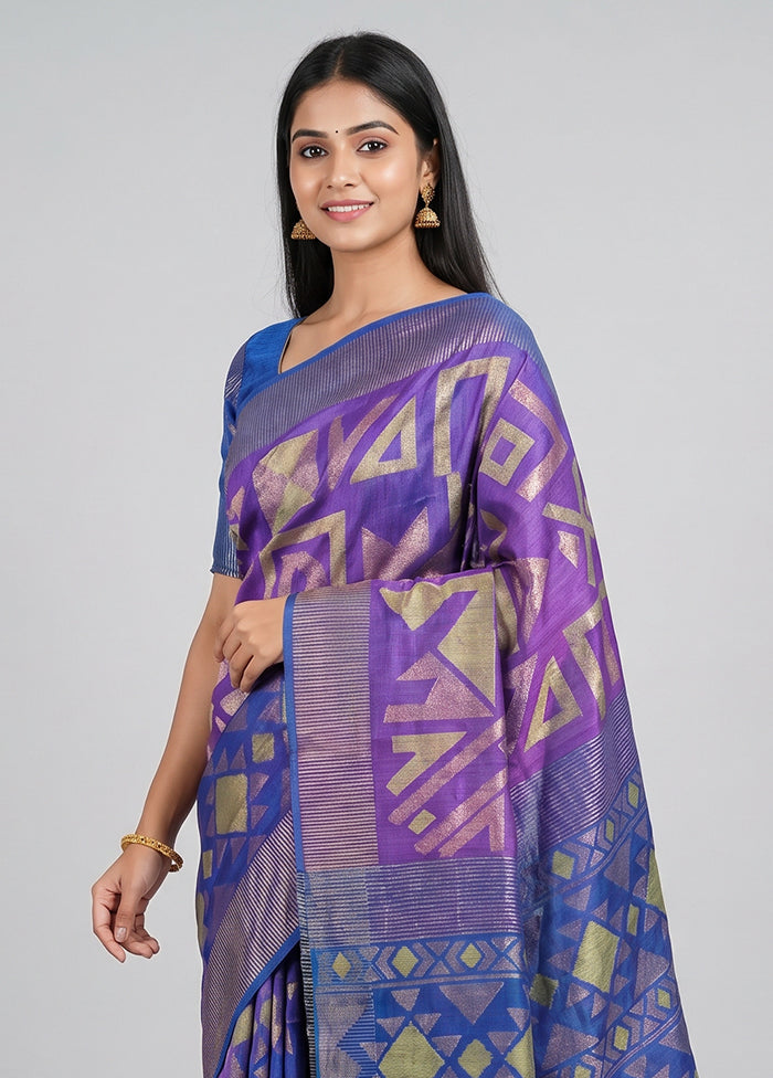 Purple Handloom Matka Pure Silk Saree With Blouse Piece