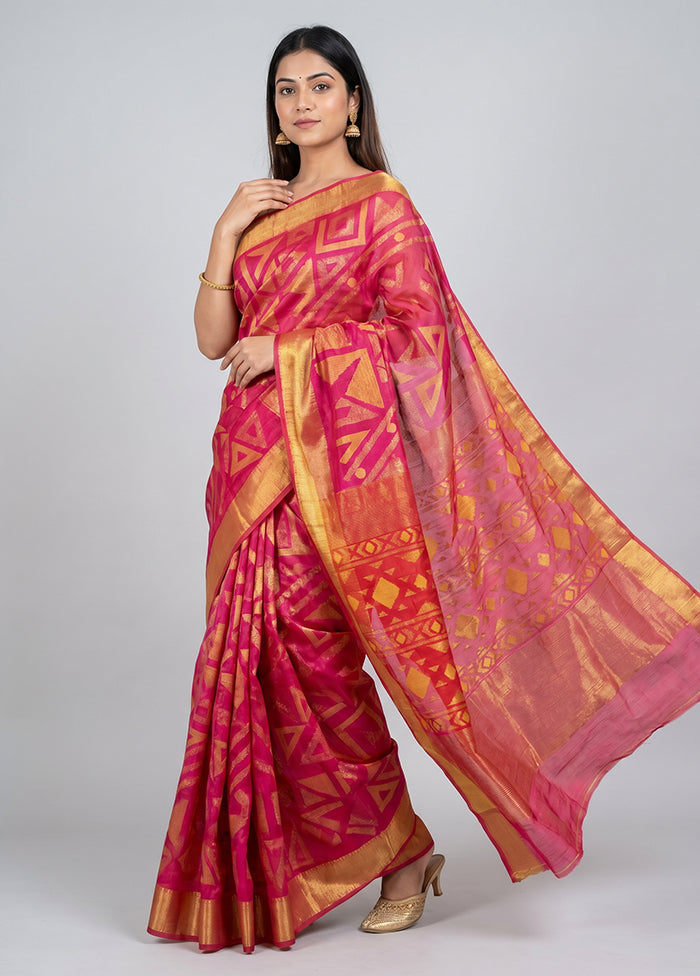 Pink Handloom Matka Pure Silk Saree With Blouse Piece