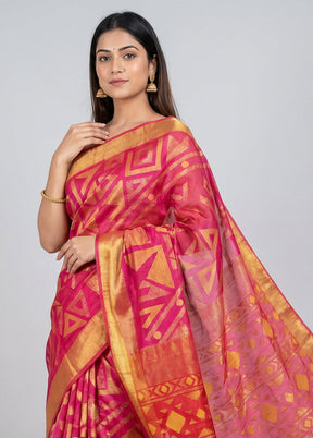 Pink Handloom Matka Pure Silk Saree With Blouse Piece
