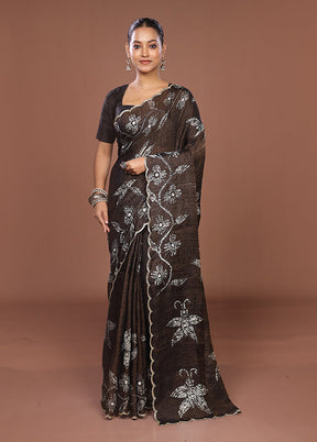 Brown Handloom Matka Pure Silk Saree With Blouse Piece