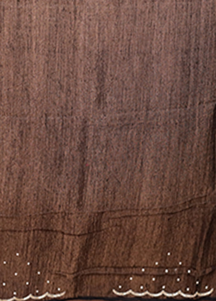 Brown Handloom Matka Pure Silk Saree With Blouse Piece