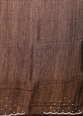 Brown Handloom Matka Pure Silk Saree With Blouse Piece