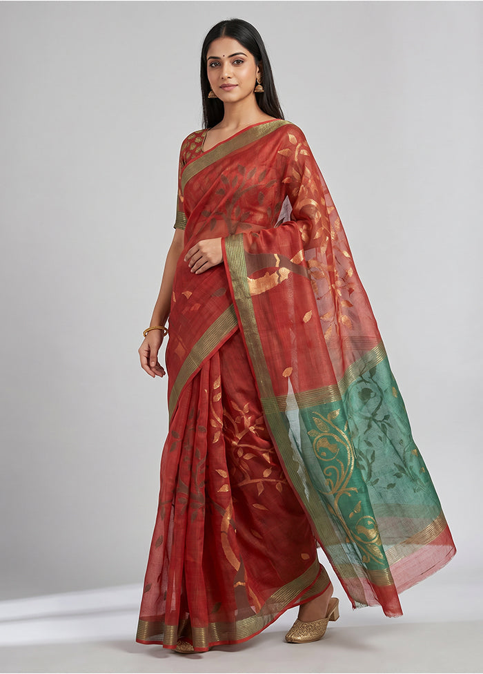 Green Handloom Matka Pure Silk Saree With Blouse Piece