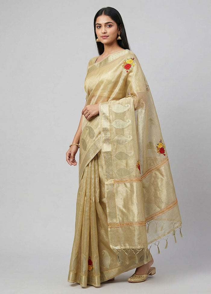 Cream Tissue Silk Saree With Blouse Piece
