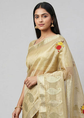Cream Tissue Silk Saree With Blouse Piece
