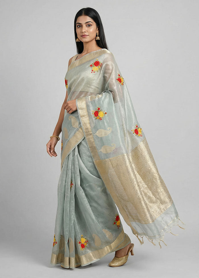 Blue Tissue Silk Saree With Blouse Piece