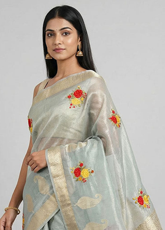 Blue Tissue Silk Saree With Blouse Piece