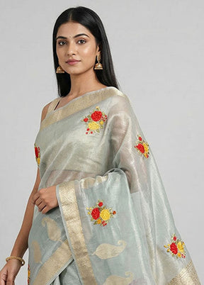 Blue Tissue Silk Saree With Blouse Piece