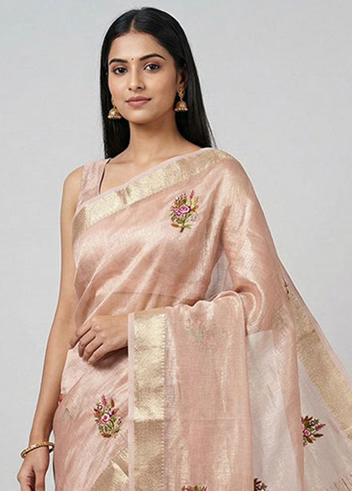 Pink Tissue Silk Saree With Blouse Piece