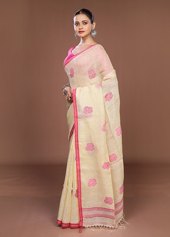 Cream Matka Silk Saree With Blouse Piece