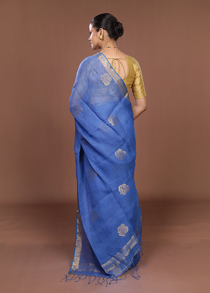 Blue Matka Silk Saree With Blouse Piece