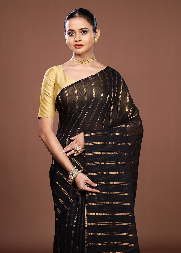 Black Matka Silk Saree With Blouse Piece