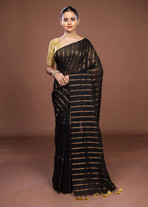 Black Matka Silk Saree With Blouse Piece