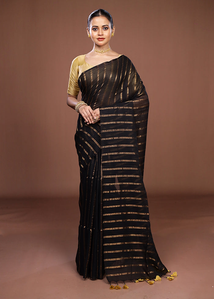 Black Matka Silk Saree With Blouse Piece