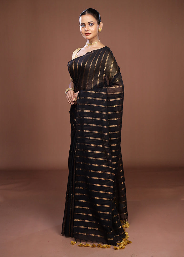 Black Matka Silk Saree With Blouse Piece