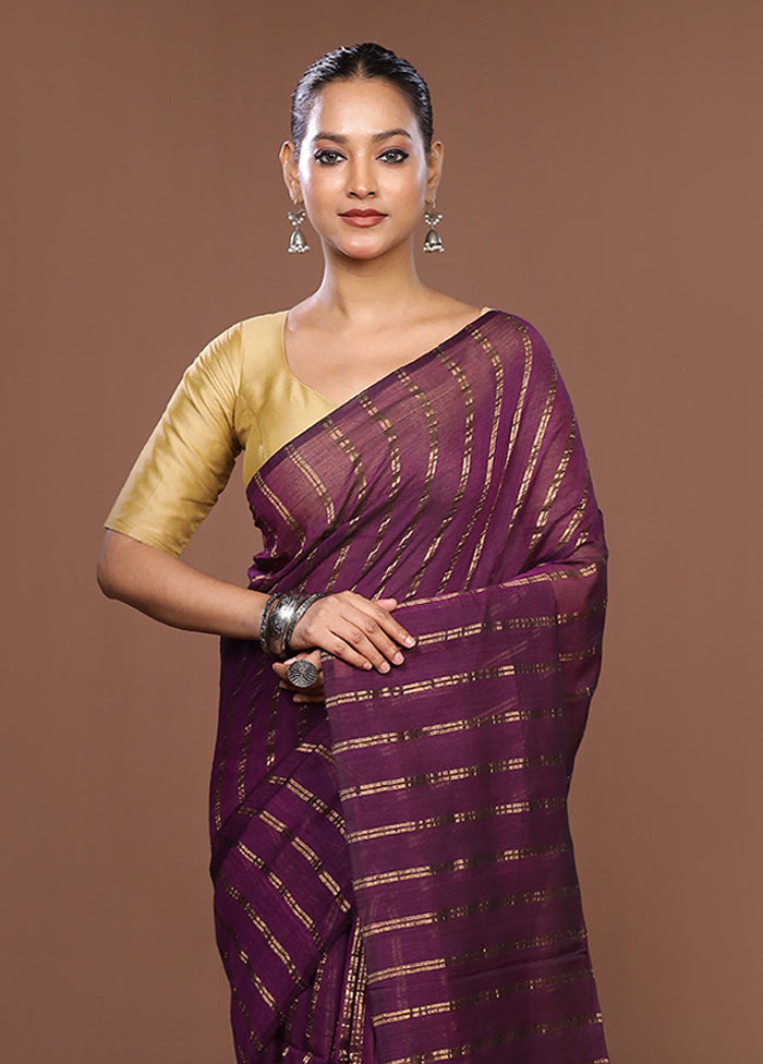 Purple Matka Silk Saree Without Blouse Piece