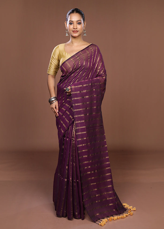 Purple Matka Silk Saree Without Blouse Piece