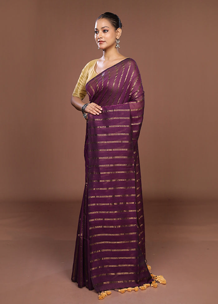 Purple Matka Silk Saree Without Blouse Piece