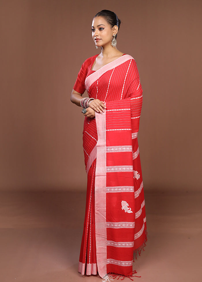 Red Matka Silk Saree With Blouse Piece
