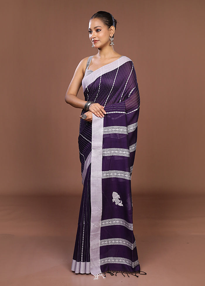 Blue Matka Silk Saree With Blouse Piece