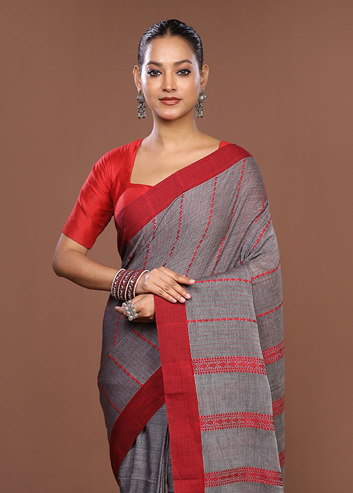 Grey Matka Silk Saree With Blouse Piece
