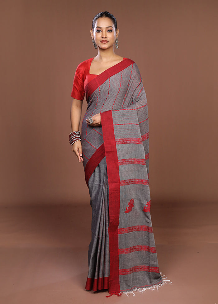 Grey Matka Silk Saree With Blouse Piece