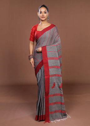 Grey Matka Silk Saree With Blouse Piece