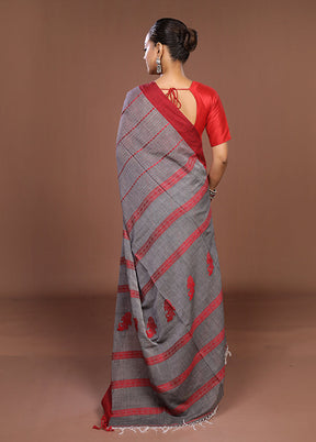 Grey Matka Silk Saree With Blouse Piece