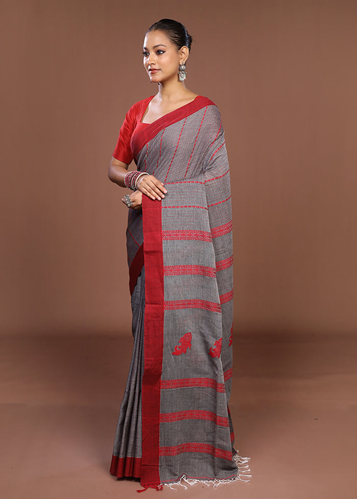 Grey Matka Silk Saree With Blouse Piece