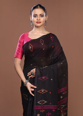 Black Matka Silk Saree With Blouse Piece